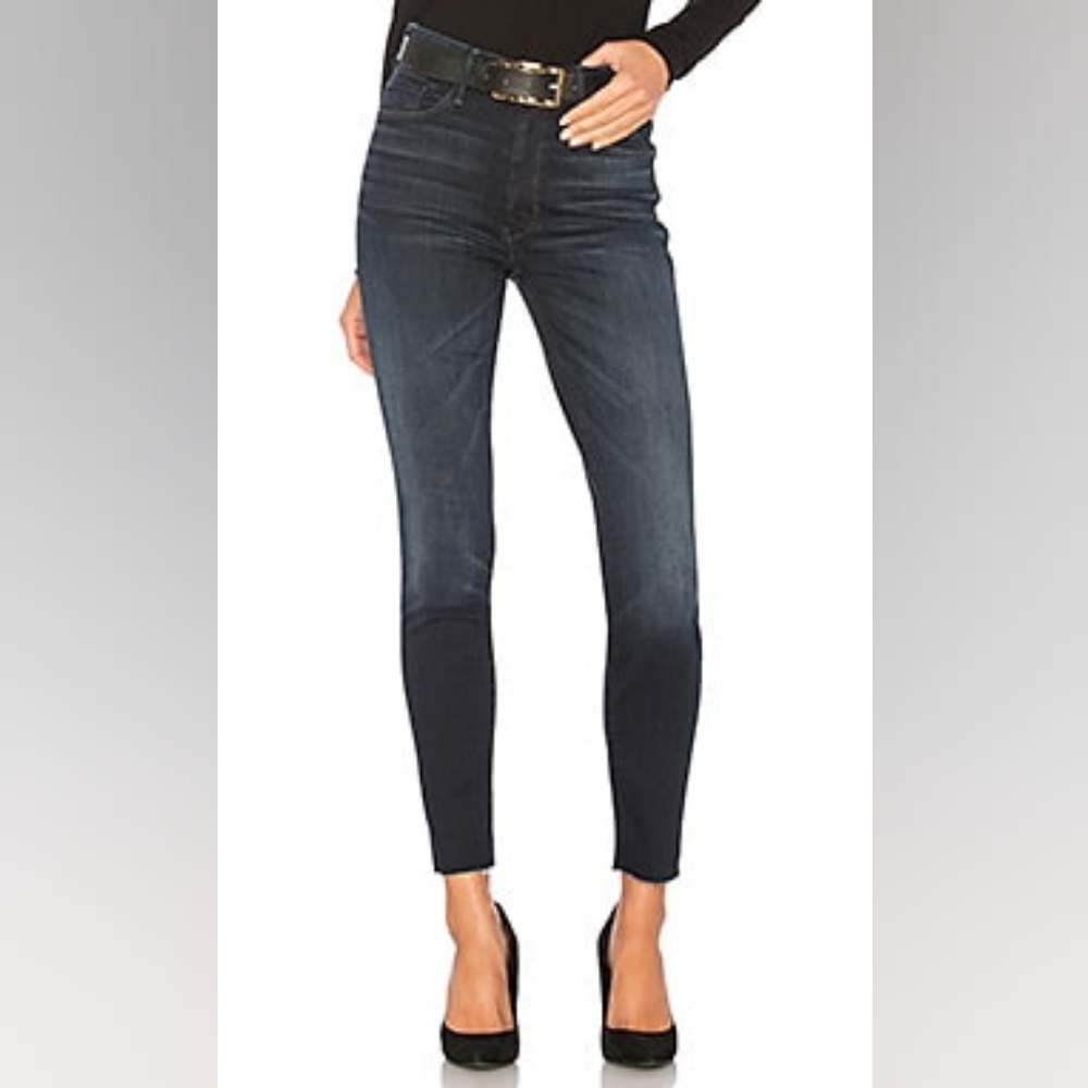 MOTHER Looker High Waisted Ankle Frey Dark Wash Jeans in Night Owl 25
